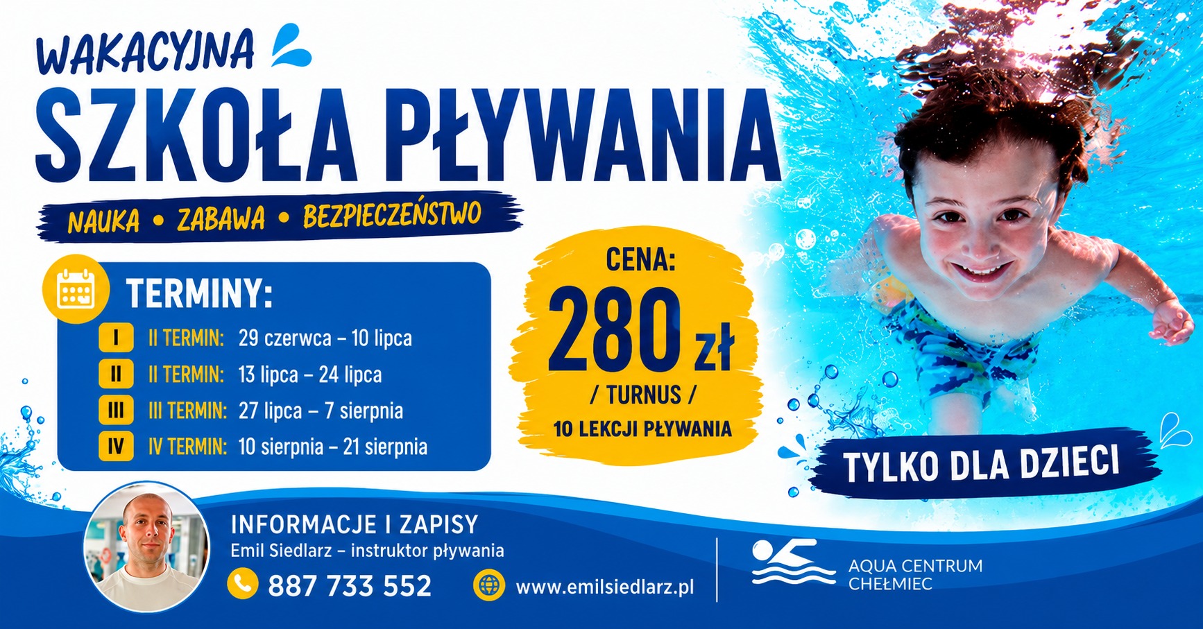 Wakacyjna Szkoła Pływania Chełmiec 2026 - nauka pływania dla dzieci