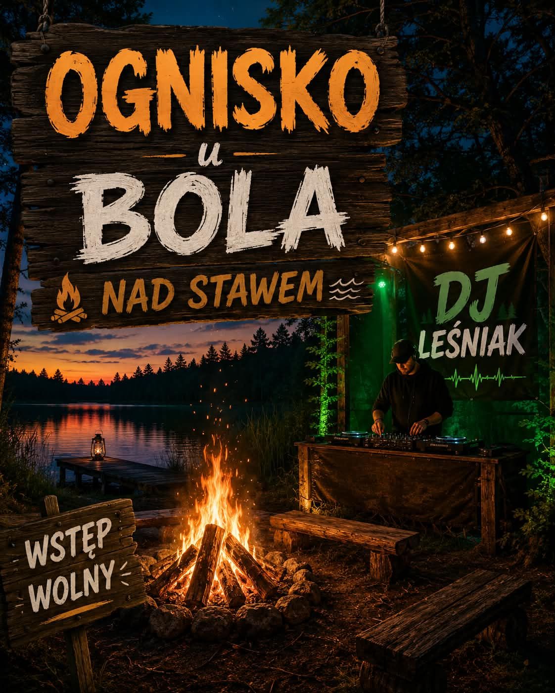 Ognisko nad stawem  u bola A za sterami Dj LEŚNIAK 