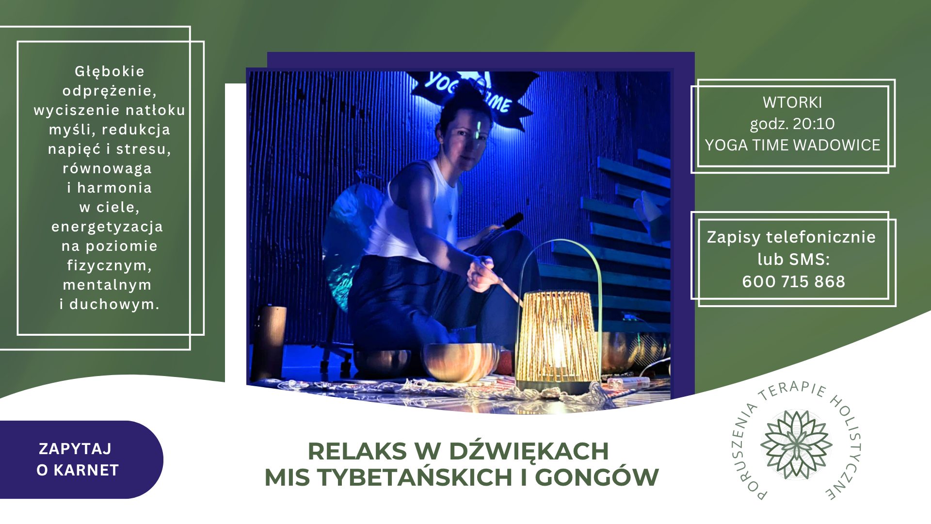 Relaks w dźwiękach mis tybetańskich i gongów w Yoga Time Wadowice | wtorki 20:10